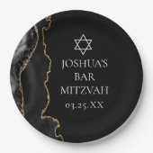 シックブラック金ゴールドアゲートバー(ユダヤ教の)バル・ミツバーパーティー ペーパープレート (正面)