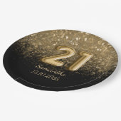 シックブラック金ゴールドグリッタースパークル21誕生日 ペーパープレート (アングル)