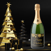シックブラック金ゴールドスノーフレークカスタムホリデーパーティー スパークリングワインラベル