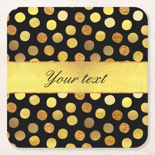 シックブラック金箔紙吹雪ドット スクエアペーパーコースター (正面)