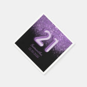 シックブラック&パープルグリッタースパークル21誕生日 スタンダードカクテルナプキン (角)