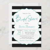シックブラック&ホワイトストライプターコイズブライダルシャワー 招待状 (正面)