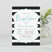 シックブラック&ホワイトストライプターコイズブライダルシャワー 招待状 (スタンド正面)