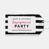 シックブラック&ホワイトストライプ婚約パーティ ギフトタグ (正面(横))