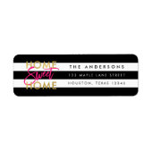 シックブラック&ホワイトストライプ金ゴールドホームスウィートホーム ラベル (正面)