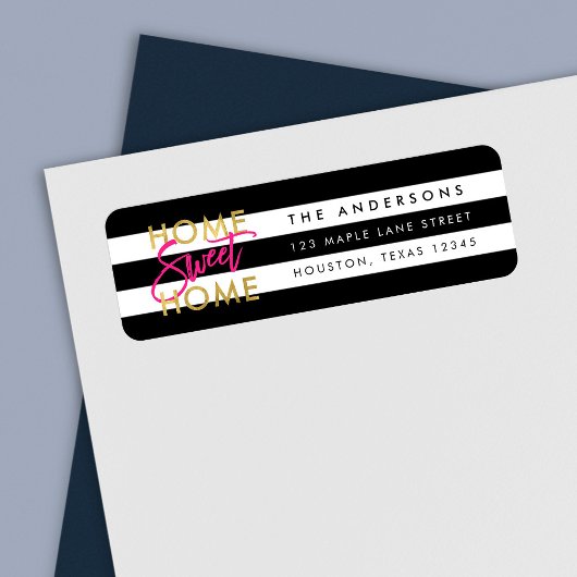 シックブラック&ホワイトストライプ金ゴールドホームスウィートホーム ラベル