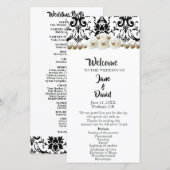 シックブラック&ホワイトダマスクパール結婚式 プログラム (正面/裏面)