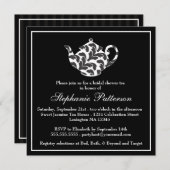 シックブラック&ホワイトダマスクブライダルシャワーティーパーティー 招待状 (正面/裏面)