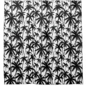 シックブラック+ホワイトパームツリーパターン シャワーカーテン (正面)