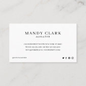 シックブラック&ホワイトフローラボタニカルフローラリース 名刺 (裏面)