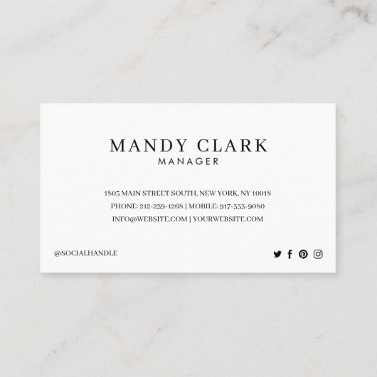 シックブラック&ホワイトフローラボタニカルフローラリース 名刺 (裏面)