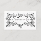 シックブラック&ホワイトフローラボタニカルフローラリース 名刺 (正面)
