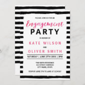 シックブラック&ホワイト婚約パーティ招待状 招待状 (正面/裏面)
