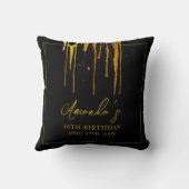 シックブラック&金ゴールドグリッタードリップススウィート16誕生日 クッション (裏面)