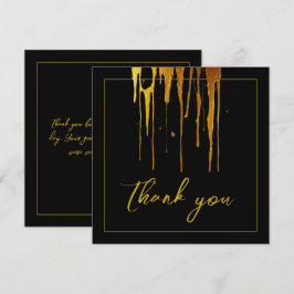 シックブラック&金ゴールドグリッタードリップススウィート16誕生日 サンキューカード