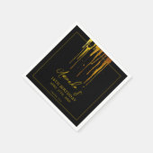 シックブラック&金ゴールドグリッタードリップススウィート16誕生日 スタンダードカクテルナプキン (角)