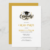 シックブラック&金ゴールドタイポグラフィグラッドハットパーティー招待状 招待状 (正面/裏面)