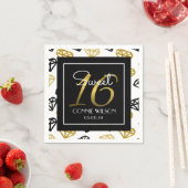 シックブラック&金ゴールドダイヤモンド16誕生日カスタム スタンダードカクテルナプキン (インサイチュ)