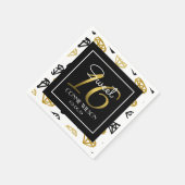 シックブラック&金ゴールドダイヤモンド16誕生日カスタム スタンダードカクテルナプキン (角)