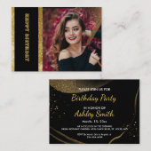 シックブラック&金ゴールドバースデーパーティー エンクロージャーカード (正面/裏面)