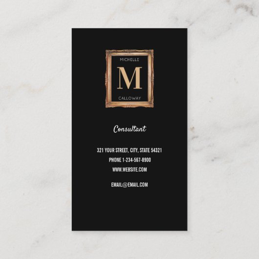 シックブラック&金ゴールドモノグラムプロフェッショナル 名刺 (裏面)