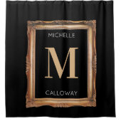 シックブラック&金ゴールドモノグラム シャワーカーテン (正面)