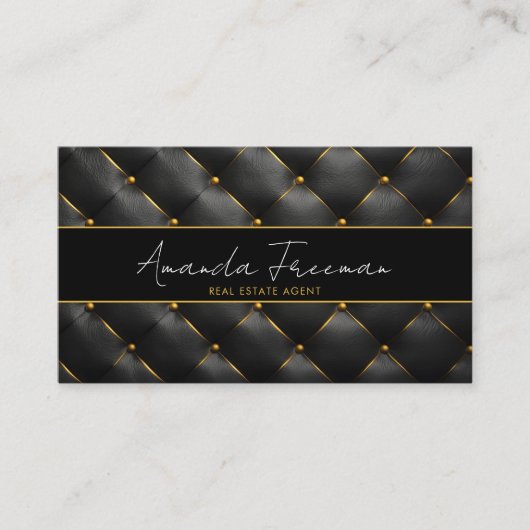 シックブラック&金ゴールドラグジュアリー実在エステートエージェント 名刺 (正面)