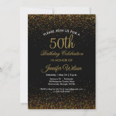 シックブラック&金ゴールド50th誕生日招待状 招待状 (正面)