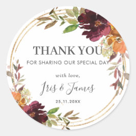 シックブルガンディオレンジフローラ秋秋の結婚式 ラウンドシール