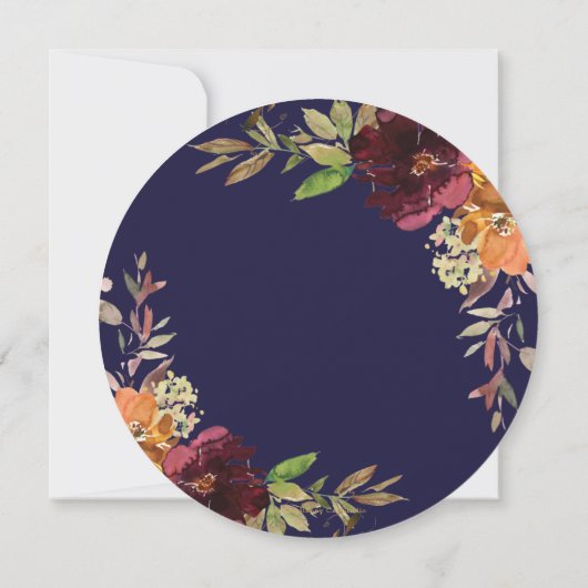 シックブルガンディオレンジフローラ秋秋の結婚式 招待状 (裏面)