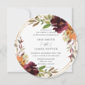 シックブルガンディオレンジフローラ秋秋の結婚式 招待状 (正面)