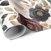 シックブルガンディクリームフローラブライダルシャワー ラッピングペーパー (ロールコーナー)