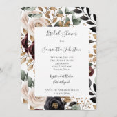 シックブルガンディクリームフローラブライダルシャワー 招待状 (正面/裏面)