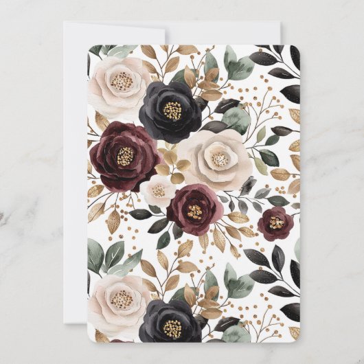 シックブルガンディクリームフローラブライダルシャワー 招待状 (裏面)