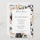 シックブルガンディクリームフローラブライダルシャワー 招待状 (正面)