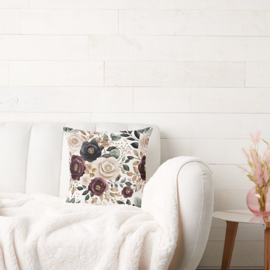 シックブルガンディクリームフローラ クッション (ソファ)