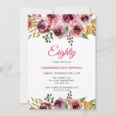 シックブルガンディパープルバラグリーナリー誕生日 招待状 (正面)