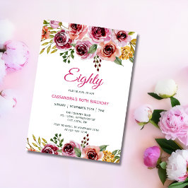 シックブルガンディパープルバラグリーナリー誕生日 招待状