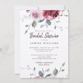 シックブルガンディピンクローズブライダルシャワー 招待状 (正面)