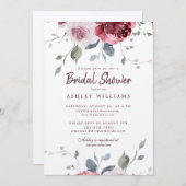 シックブルガンディピンクローズブライダルシャワー 招待状 (正面/裏面)