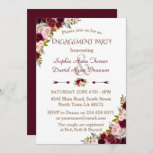 シックブルガンディマルサラフローラ婚約パーティ 招待状 (正面/裏面)