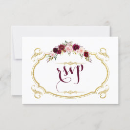 シックブルガンディマルサラフローラ秋の結婚式RSVP 出欠カード