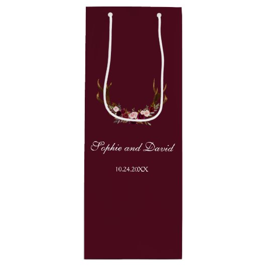 シックブルガンディマルサラフローラ〔雄ジカの〕枝角結婚ズ ワインギフトバッグ (正面)