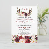 シックブルガンディマルサラフローラ〔雄ジカの〕枝角結婚ズ 招待状 (スタンド正面)