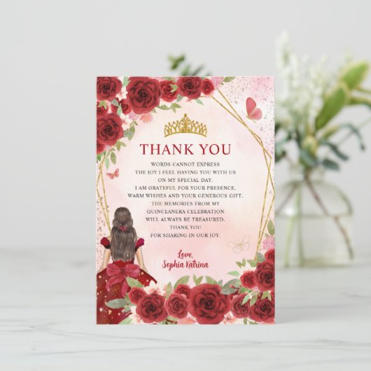 シックブルガンディレッド金ゴールドフローラプリンセスキンセアニラ サンキューカード (スタンド正面)