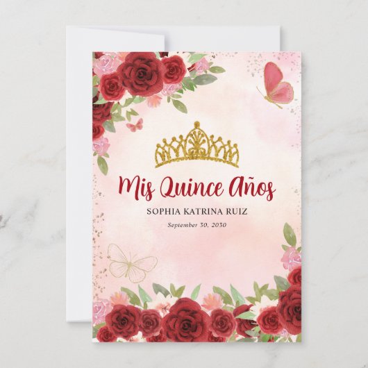 シックブルガンディレッド金ゴールドフローラプリンセスキンセアニラ サンキューカード (裏面)