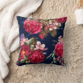 シックブルゴーニュフローラオンネイビーブルー クッション (ブランケット)