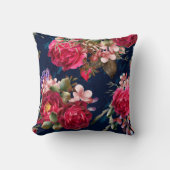 シックブルゴーニュフローラオンネイビーブルー クッション (正面)