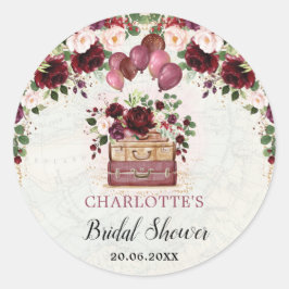 シックブルゴーニュフローラトラベルブライダルシャワーの好意 ラウンドシール