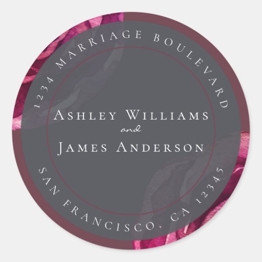 シックブルゴーニュモダンフローラ結婚ズ差出人住所 ラウンドシール (正面)